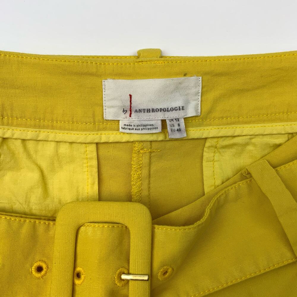 Anthropologie High Waist Pleated Trousers with Belt Limon Yellow Women's Size 8 - Picture 4 of 8